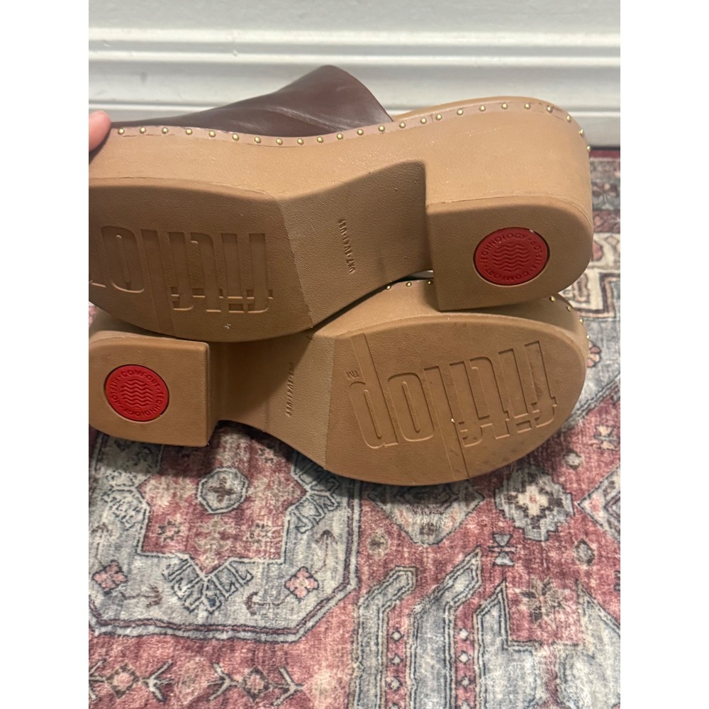 FitFlop Pilar Leather Platform Mules Brown Studded Clogs US 9 EU 41 womens - Picture 7 of 8